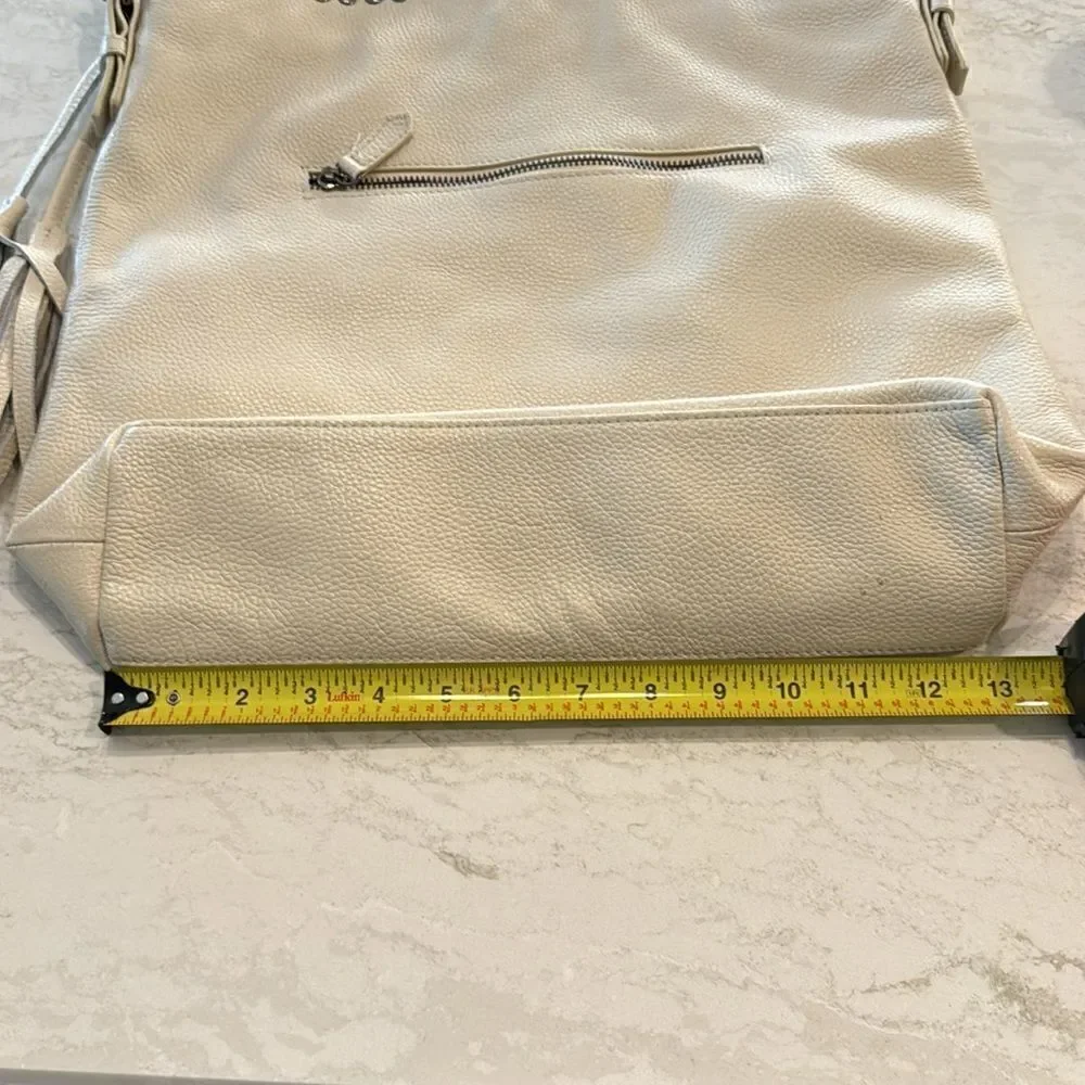 Stunning Laggo “Reed Ivory” Pebbled Leather Studded Hobo Bag
